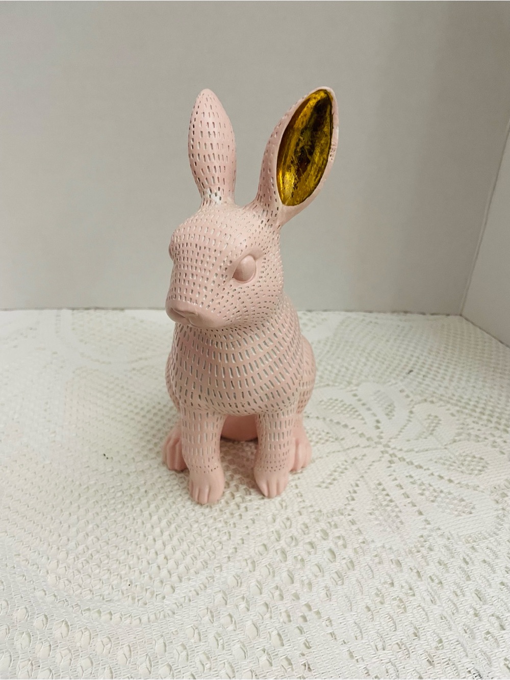 Pink Decorative Rabbit Figurine with Gold Ear Accent